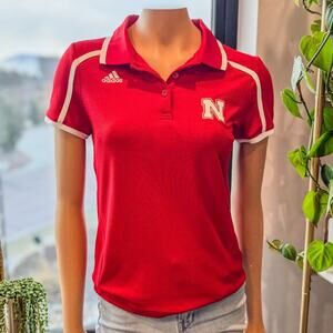 Adidas Climate, Nebraska Cornhuskers Branded Fan Polo, Red and White, Size:Small